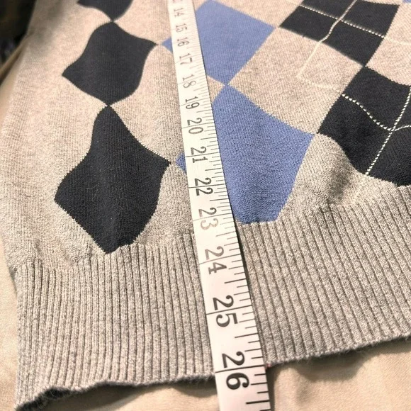 VTG Dockers Men's Argyle‎ Sweater Medium Gray Blue Cotton Crewneck Preppy Golf - Picture 9 of 11